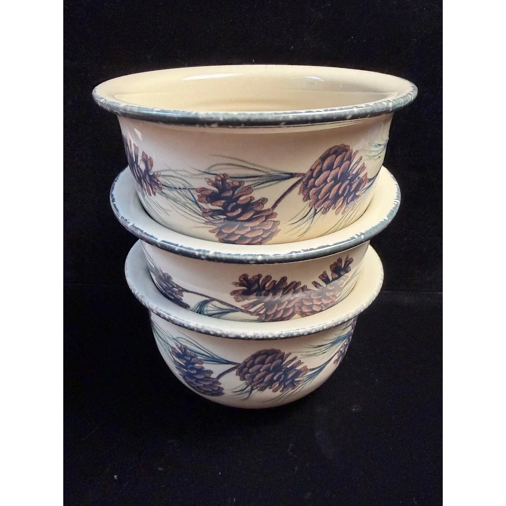 Home & Garden Party Ltd Pinecone Stoneware Bowls Set of 3 Made in USA 2004‎